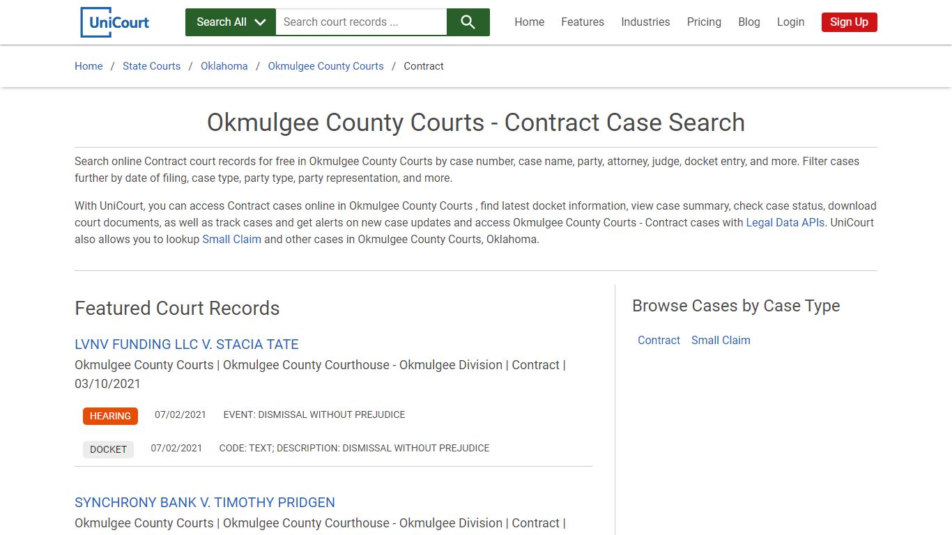 Contract Case Search - Okmulgee County Courts, Oklahoma