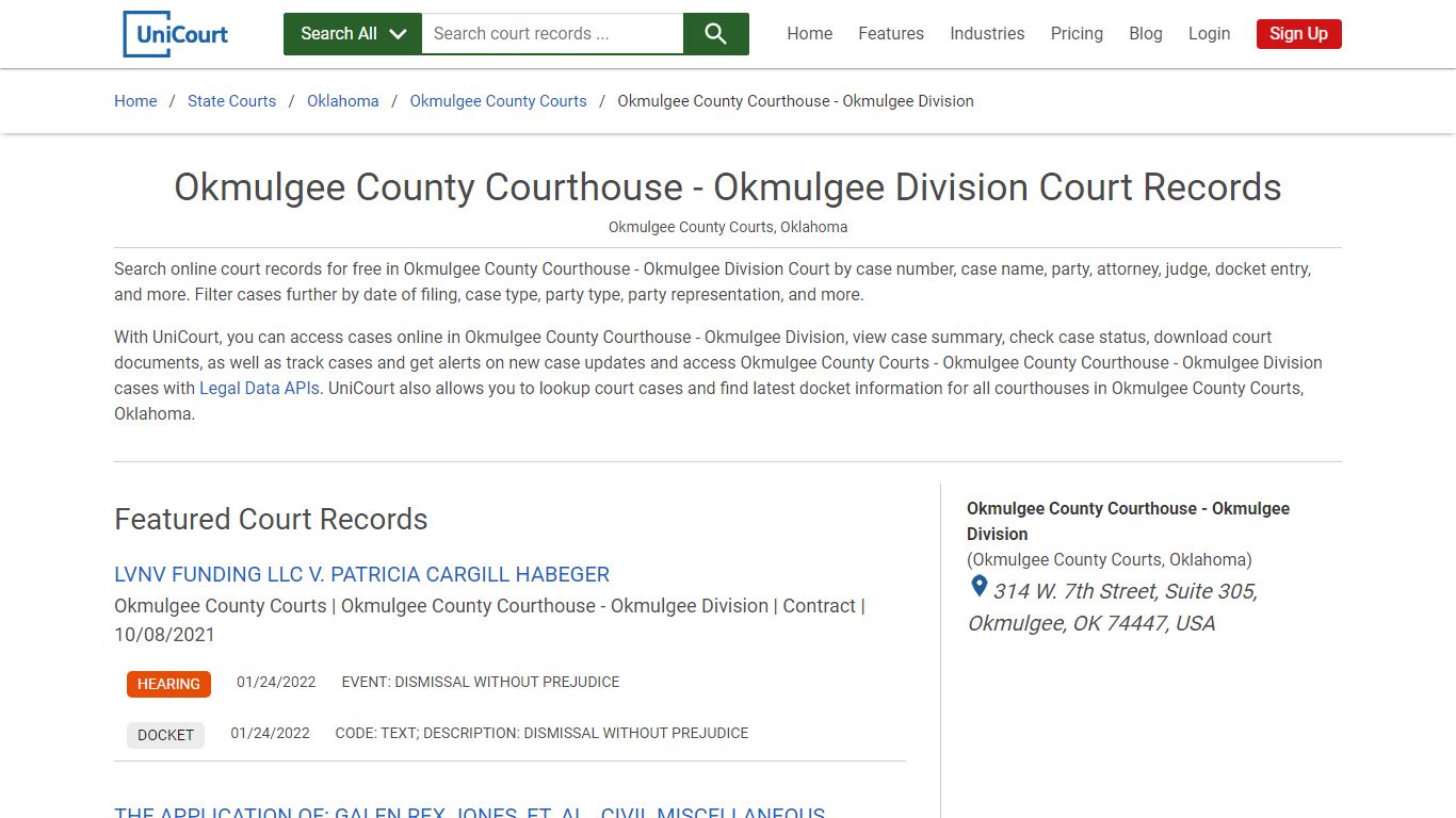 Okmulgee County Courthouse - Okmulgee Division Court Records